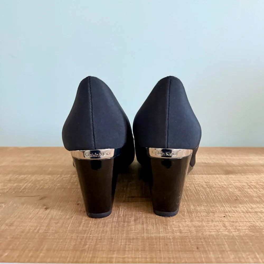 Calvin Klein Classic Black Wedge Heels - Picture 3 of 9